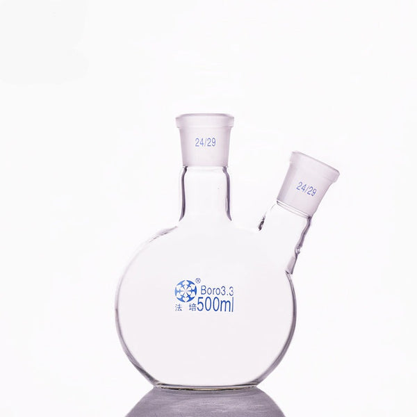 Double-necked flat-bottom flask, bevelled side necks,  250 ml to 5.000 ml Laborxing