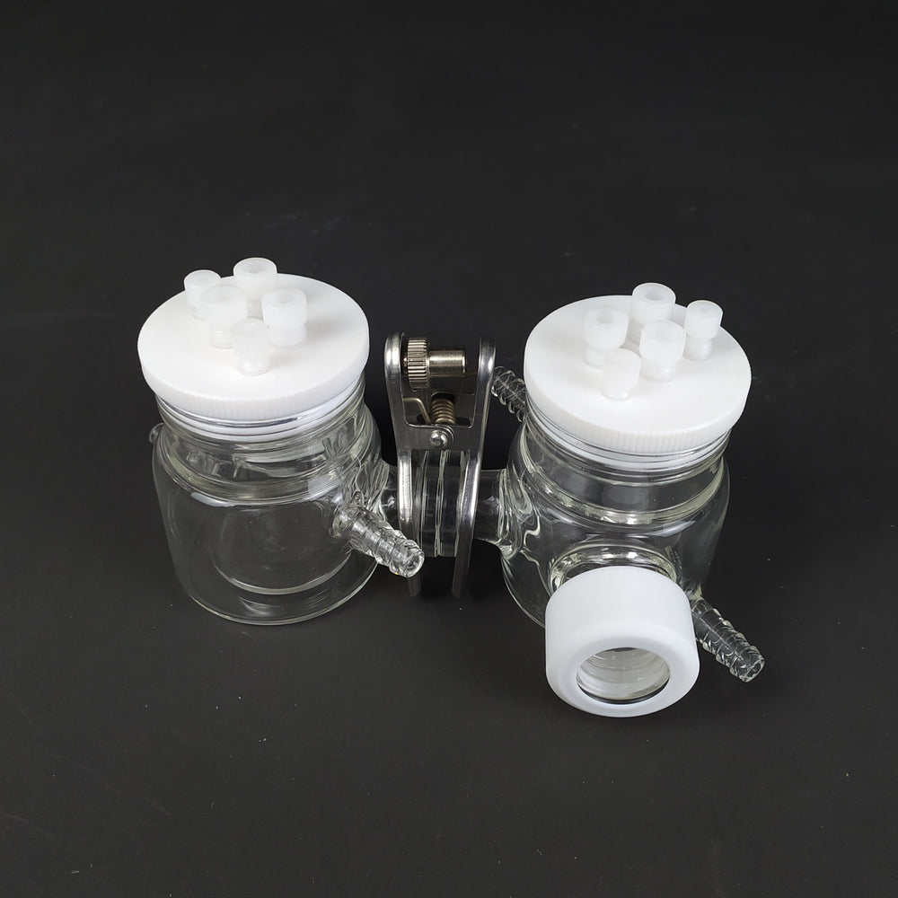 Dual chamber H-cell membrane sealed photoelectrochemical reactor with water jacket, capacity 50 to 500 ml