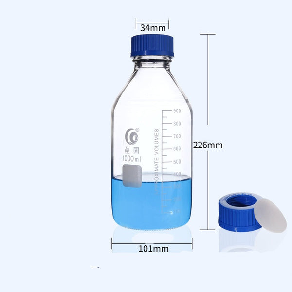 GL45 スクリュートップボトル、穴とセプタム付きスクリューキャップ、透明ガラス、100 ml ～ 2000 ml Laborxing