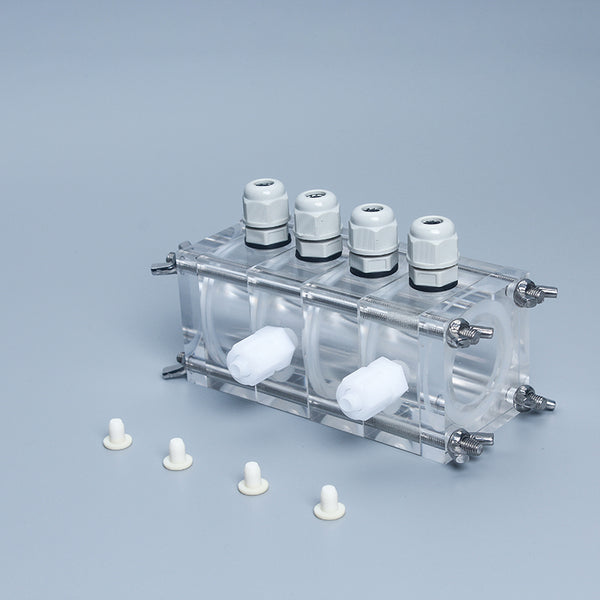 Dual chamber cube-shaped reactor for microbial fuel cell (MFC), capacity 4 x 14 ml each singel chamber Laborxing