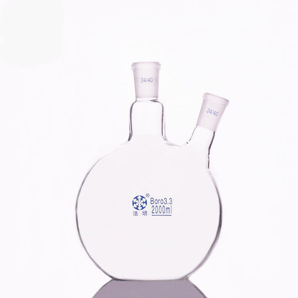 Double-necked flat-bottom flask, bevelled side necks,  250 ml to 5.000 ml Laborxing