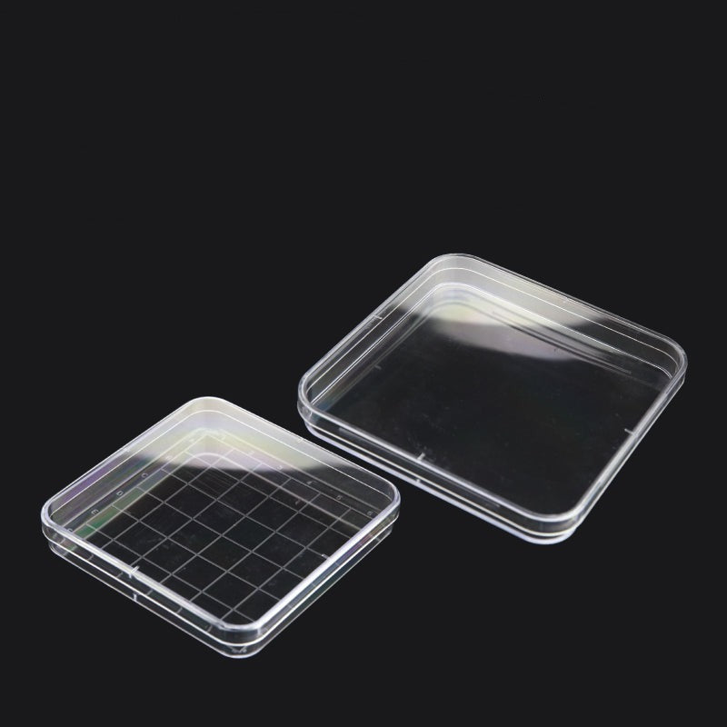 Petri dish square, plastic PS, with grid, 10 units/pack