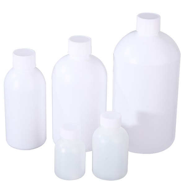 Narrow mouth bottles, Plastic PE, capacity 50 ml to 1.000 ml Laborxing