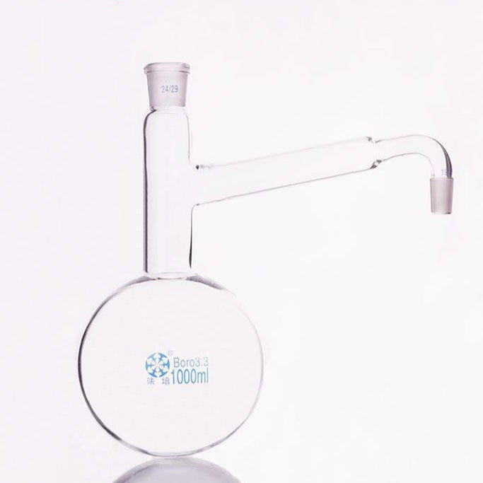 Round bottom distilling flask with side tube and joint, | Laborxing