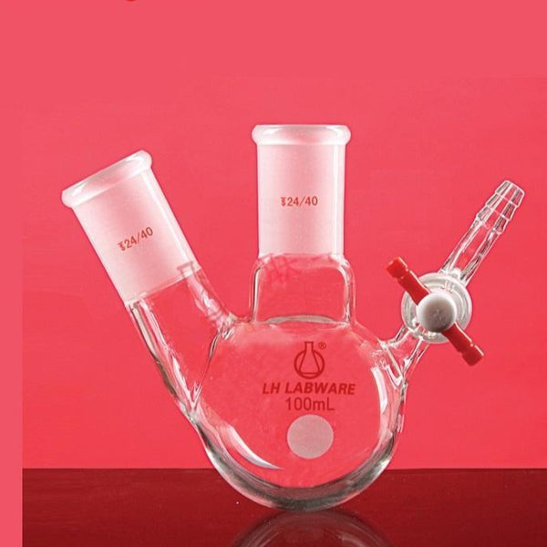 Matraz redondo de Schlenk con 2 bocas y llave lateral de PTFE, capacidad de 50 a 500 ml Laborxing
