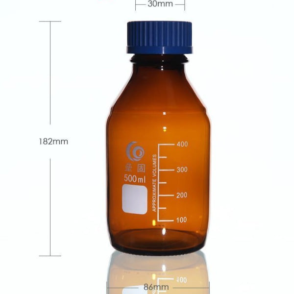 Frasco con tapón de rosca, vidrio marrón, graduado, de 25 ml a 1.000 ml Laborxing