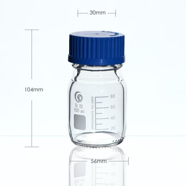 Frasco com tampa de rosca, vidro transparente, graduado, 25 ml a 1.000 ml Laborxing