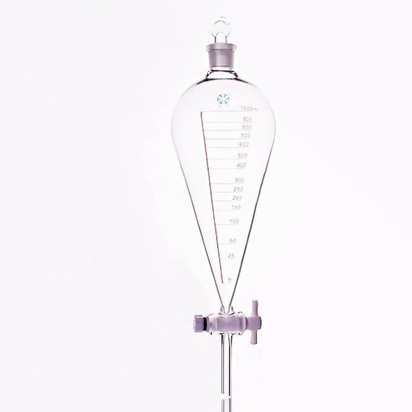 Embudo de decantación acc. a Squibb con grifo de PTFE y tapón de vidrio, graduado, capacidad 125 ml a 1.000 ml. laborando