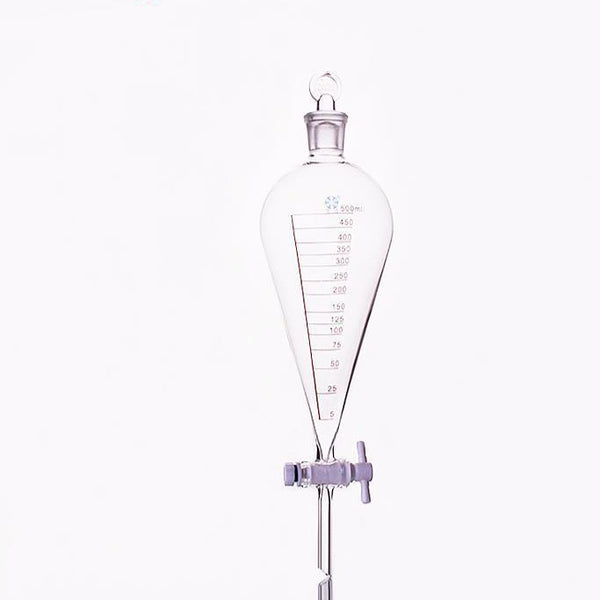 Ampoule à décanter selon. à Squibb avec robinet en PTFE et bouchon en verre, gradué, capacité 125 ml à 1.000 ml. Travail