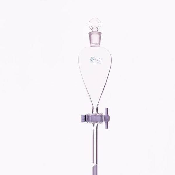 Ampoule à décanter selon. à Squibb avec robinet en PTFE et bouchon en verre, capacité 60 ml à 1.000 ml. Travail