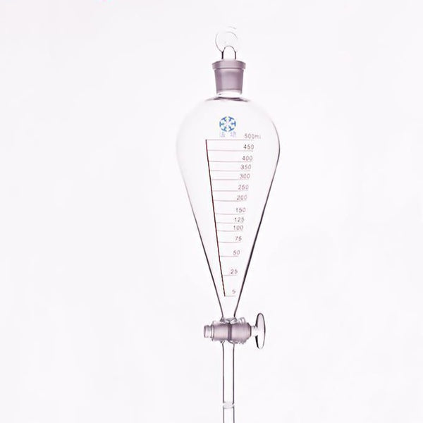 Separating funnel acc. to Squibb with glass tap cock and stopper, graduated, capacity 125 ml to 1.000 ml. Laborxing