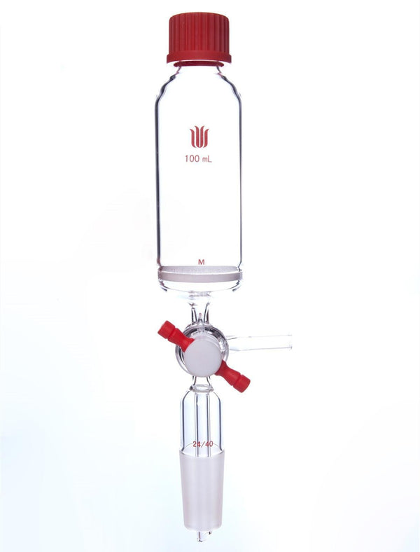 Recipiente de síntesis de péptidos en fase sólida con junta y llave de paso de PTFE con orificio en T, capacidad de 10 a 500 ml Laborxing