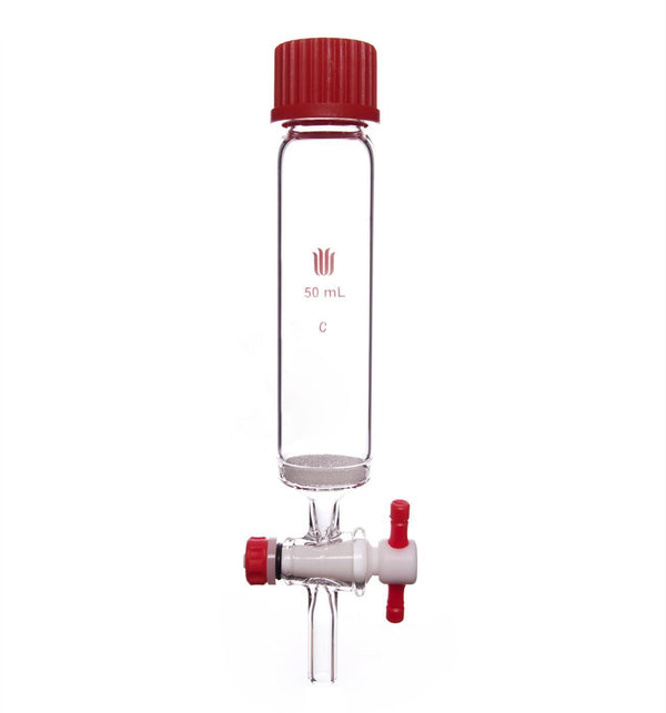 Recipiente de síntesis de péptidos en fase sólida con llave de paso de PTFE, capacidad de 10 a 250 ml Laborxing