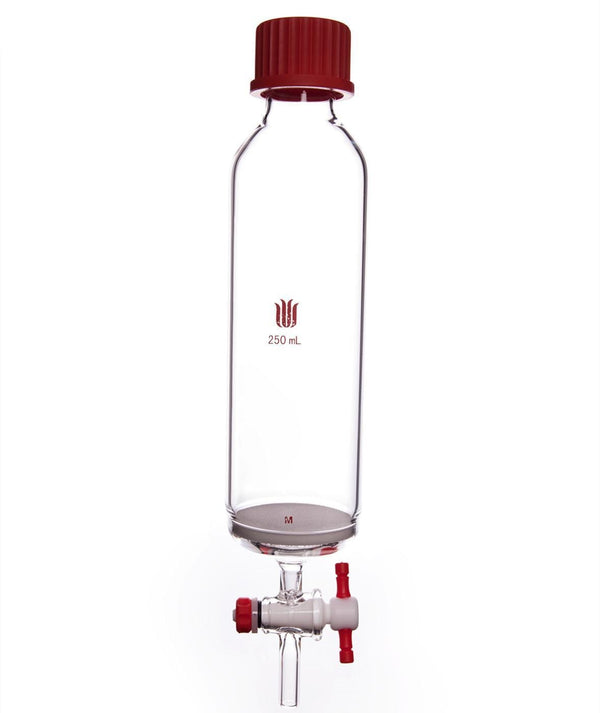 Recipiente de síntesis de péptidos en fase sólida con llave de paso de PTFE, capacidad de 10 a 250 ml Laborxing