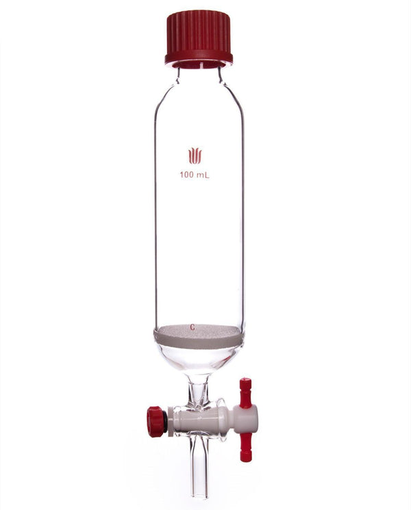 Recipiente de síntesis de péptidos en fase sólida con llave de paso de PTFE, capacidad de 10 a 250 ml Laborxing