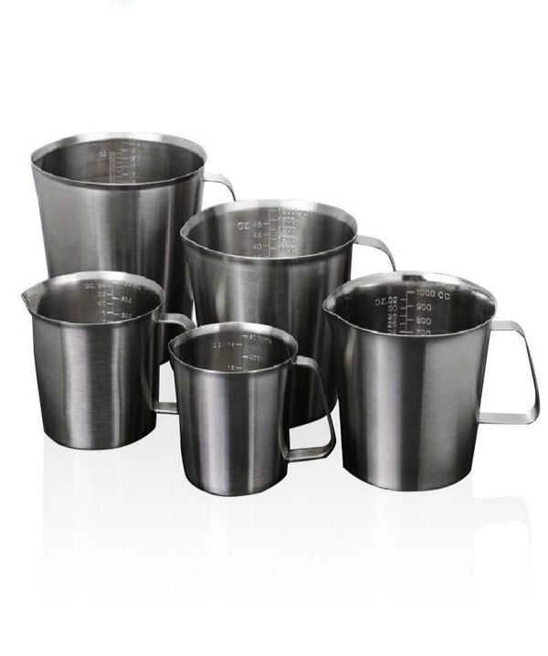 Bicchiere graduato in acciaio inox con manico, capacità da 500 a 2.000 ml Laborxing