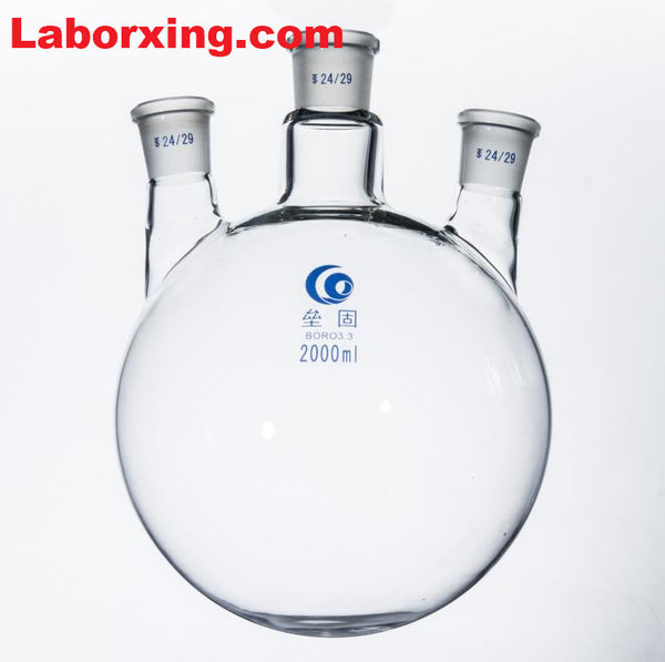 Ballon tricol à fond rond, cols latéraux parallèles, 50 ml à 20.000 ml Laborxing