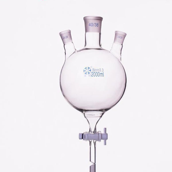 Matraz de fondo redondo de tres bocas con salida inferior y llave de paso de PTFE, capacidad de 250 a 5.000 ml Laborxing