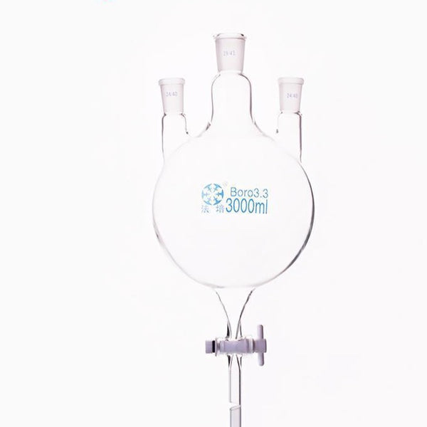Matraz de fondo redondo de tres bocas con salida inferior y llave de paso de PTFE, capacidad de 250 a 5.000 ml Laborxing