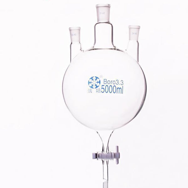 Matraz de fondo redondo de tres bocas con salida inferior y llave de paso de PTFE, capacidad de 250 a 5.000 ml Laborxing