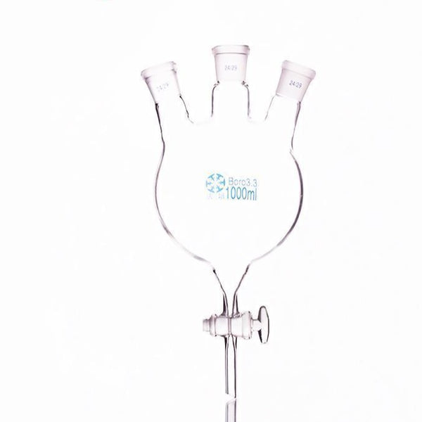 Matraz de fondo redondo de tres bocas con salida inferior y llave de vidrio, capacidad de 250 a 5.000 ml Laborxing