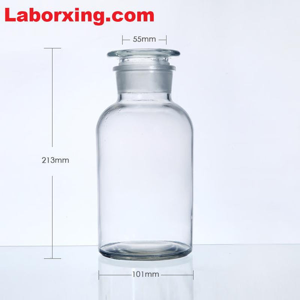 Frasco de boca ancha, vidrio transparente, sin graduar, de 30 ml a 1.000 ml Laborxing