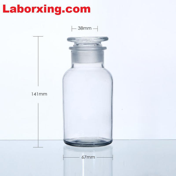 Frasco de boca ancha, vidrio transparente, sin graduar, de 30 ml a 1.000 ml Laborxing