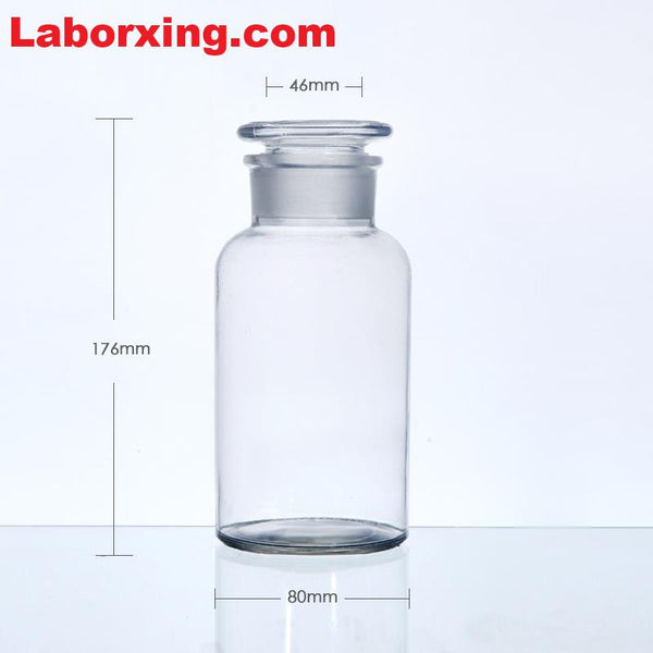 Frasco de boca ancha, vidrio transparente, sin graduar, de 30 ml a 1.000 ml Laborxing